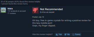 Illustration for article titled Game Offers Rewards For Steam Reviews, Players Not Pleased